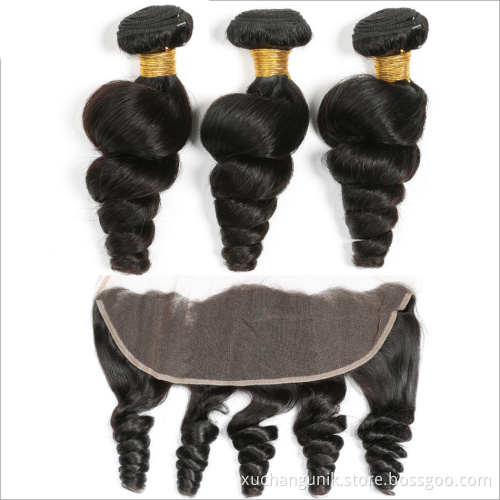 Uniky wholesale 10A brazilian cuticle aligned hair,100% virgin human indian hair, peruvian hair bundles with lace front closure